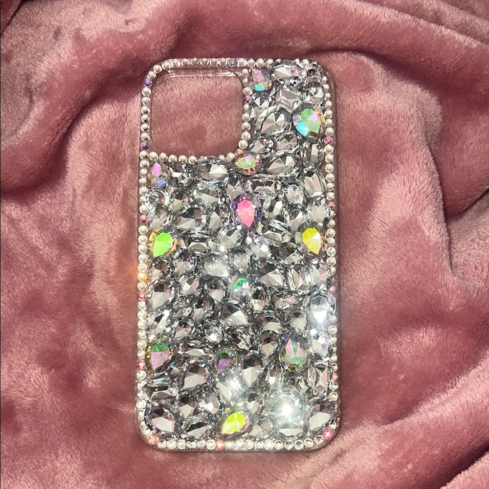 Crystal-Embellished Silver Phone Case